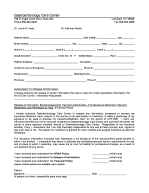 Gastroenterology Care Center Patient Information and Authorization Form