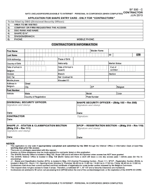 SHAPE Entry Card Application for Contractors