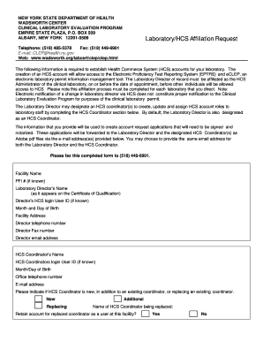 New York Laboratory HCS Affiliation Request