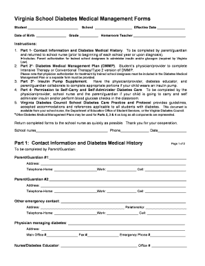 Virginia School Diabetes Medical Management Form