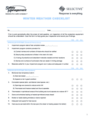 Winter Weather Fire Protection Checklist