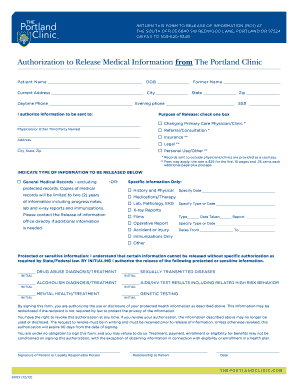 Portland Clinic Medical Information Release Form
