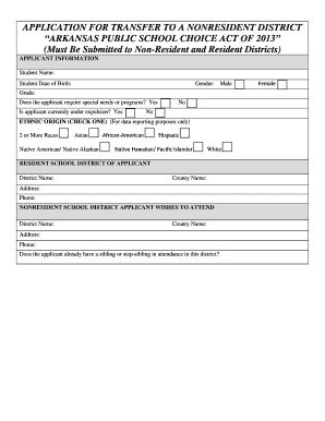 Arkansas Public School Choice Act Transfer Application