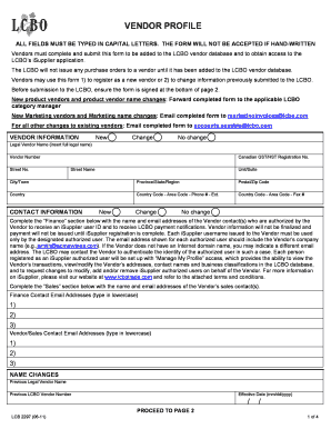 LCBO Vendor Profile Form
