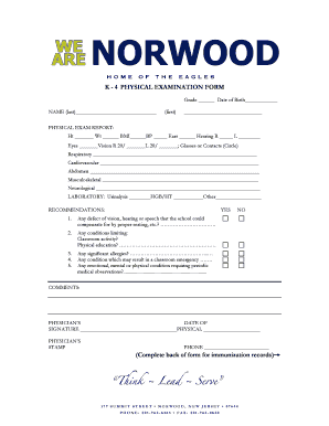 K-4 Physical Examination Form