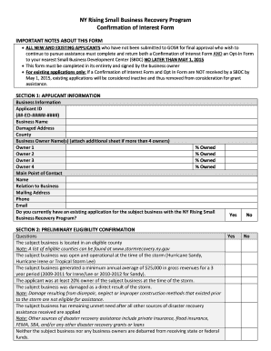 NY Rising Small Business Recovery Program Confirmation of Interest Form