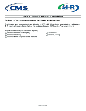 Medicare EHR Hardship Exception Application