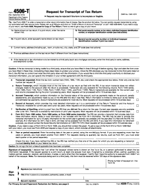 IRS Form 4506-T Request for Transcript of Tax Return