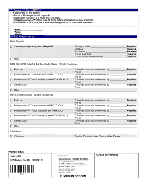 GYN Surgery Pre-Op Form