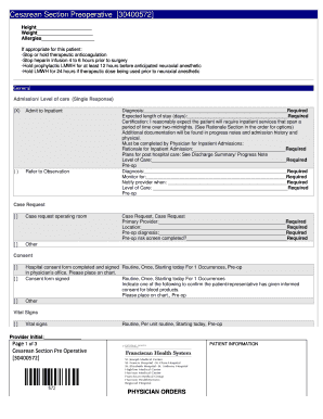 Cesarean Section Preoperative Form