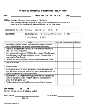 Blood Glucose Waive Test Evaluation Form