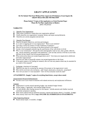Grant Application for Grant Healthcare Foundation