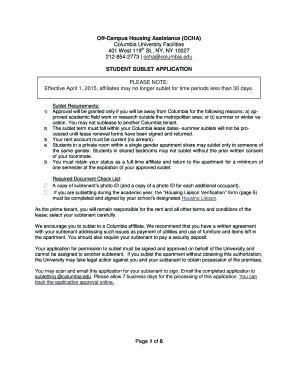 Columbia University Student Sublet Application