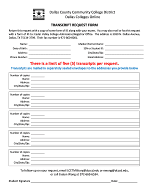 Dallas County Community College District Transcript Request Form