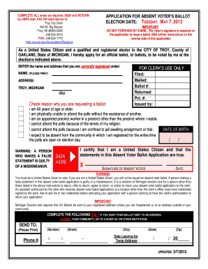 Michigan Absentee Voter Ballot Application