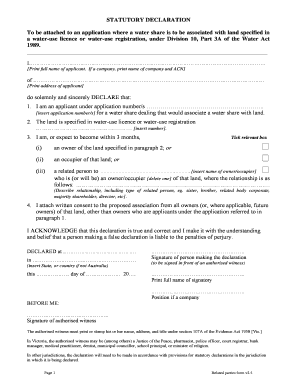 Statutory Declaration for Water Share Association
