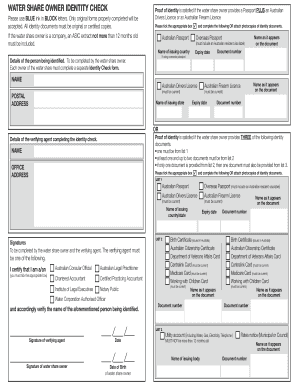 Water Share Owner Identity Check Form