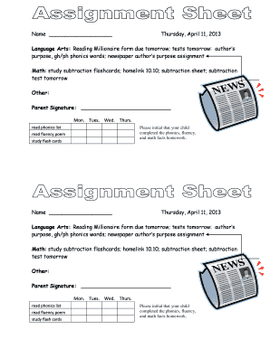 Weekly Homework Assignment Form