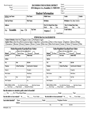 Escondido Union School District Student Information Form