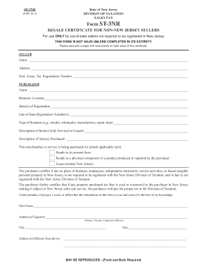 New Jersey Resale Certificate for Non-New Jersey Sellers