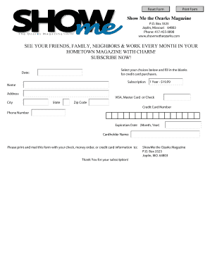 Show Me the Ozarks Magazine Subscription Form