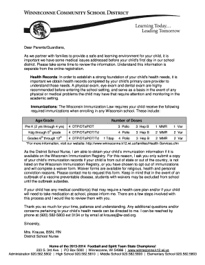 New Student Health Letter - Winneconne Community School District - winneconne k12 wi