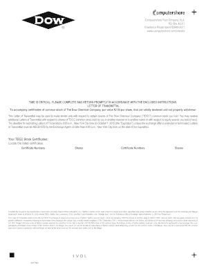 Dow Chemical Company Letter of Transmittal