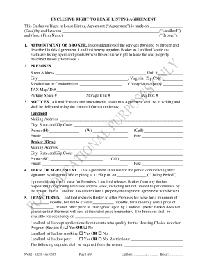 Exclusive Right to Lease Listing Agreement