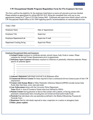 UW Occupational Health Program Requisition Form