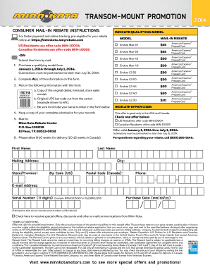 Minn Kota Transom-Mount Promotion 2014 Rebate Form