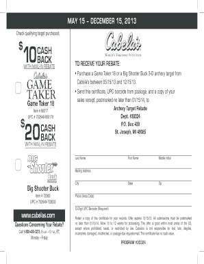 Cabela's Archery Target Mail-In Rebate Form