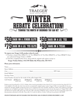 Traeger Grills Product Rebate Form