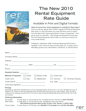 Rental Equipment Rate Guide Order Form