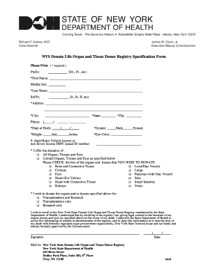 New York Organ and Tissue Donor Registry Form