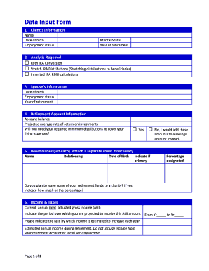 Retirement Planning Data Input Form