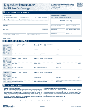 UT Austin Dependent Information Form