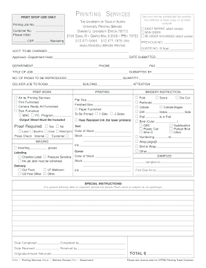University Printing Services Job Order Form