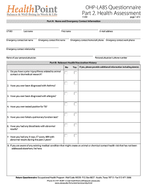 OHP-LABS Health Assessment Questionnaire