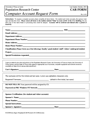 University of Texas Computer Account Request Form