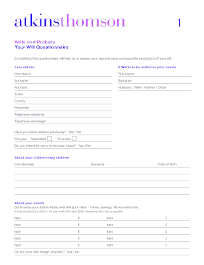 UK Will Questionnaire