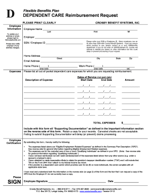 Dependent Care Reimbursement Request Form