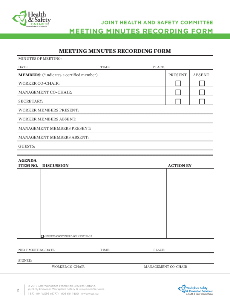 Jhsc Meeting Minutes Template Ontario - Fill Online, Printable Inside Safety Meeting Minutes Template