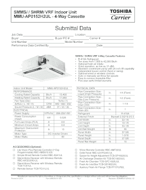 VRF Indoor Unit Submittal Data