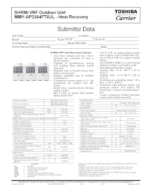 SHRMi VRF Outdoor Unit Submittal Data
