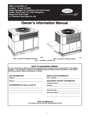 Carrier Packaged Air Conditioner and Gas Furnace Manual