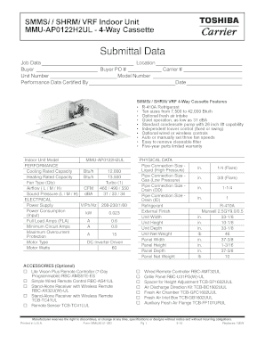 VRF Indoor Unit Submittal Data