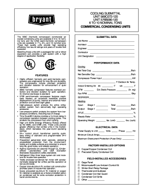 Cooling Unit Submittal Form