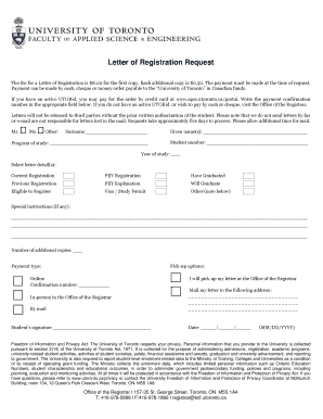 University of Toronto Letter of Registration Request