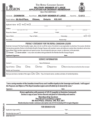 Royal Canadian Legion Military Member Application