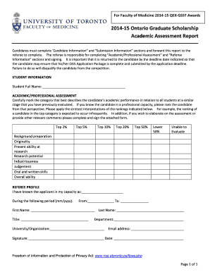 Ontario Graduate Scholarship Academic Assessment Report